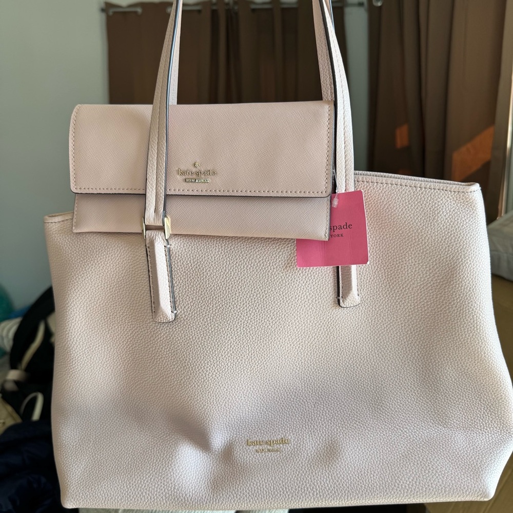 Kate Spade Abbott Palevellum Large Tote and Wallet